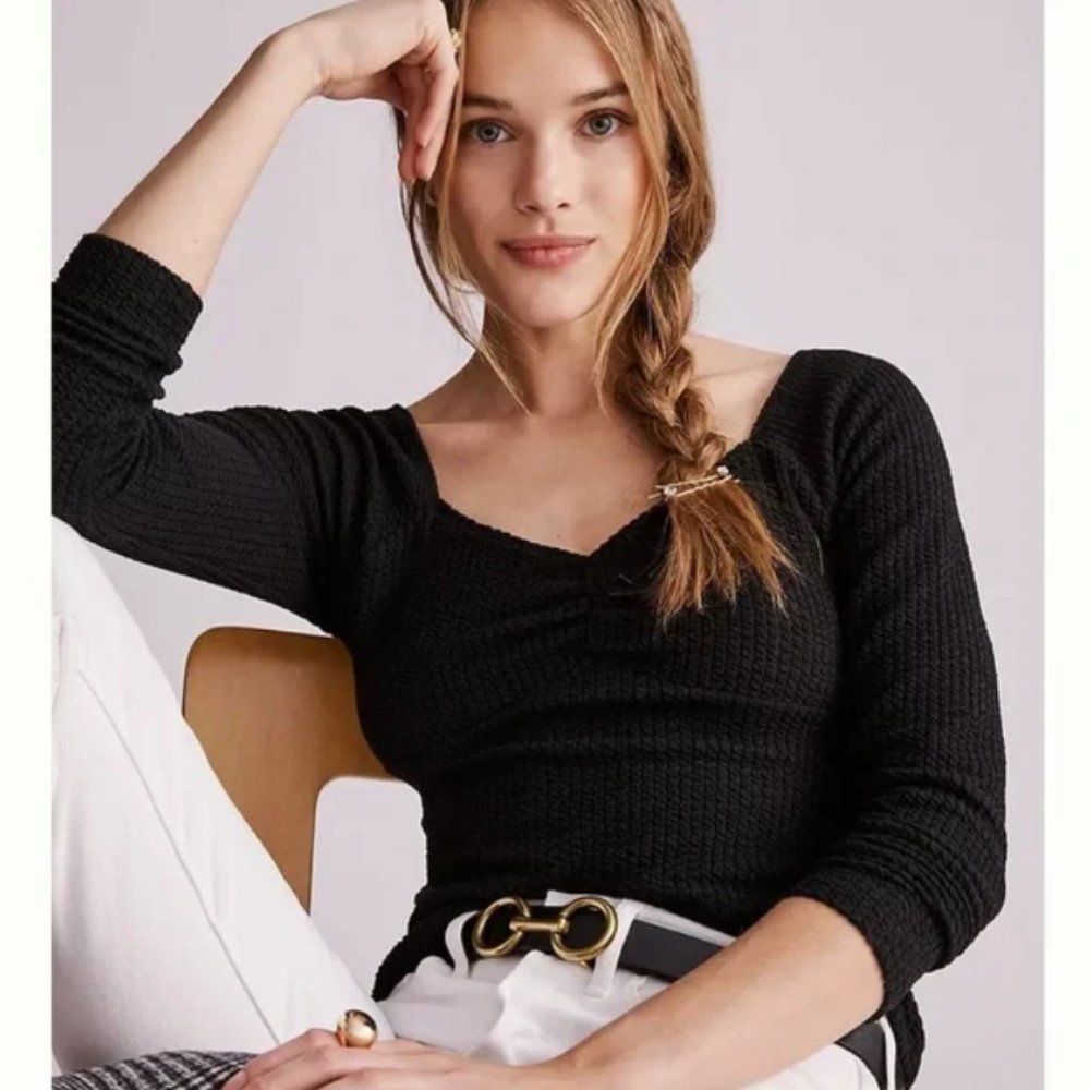 NWT Anthropologie Maeve Ribbed Knit Sweetheart Long Sleeve Top size Large